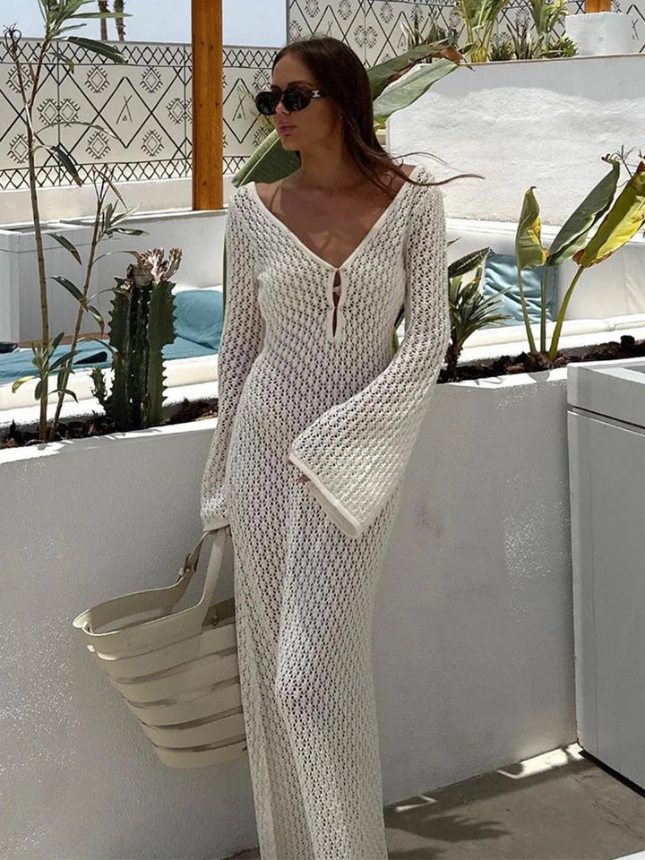 Sexy Women White Long Knit Sleeve Bikin Fashion Cover up Female