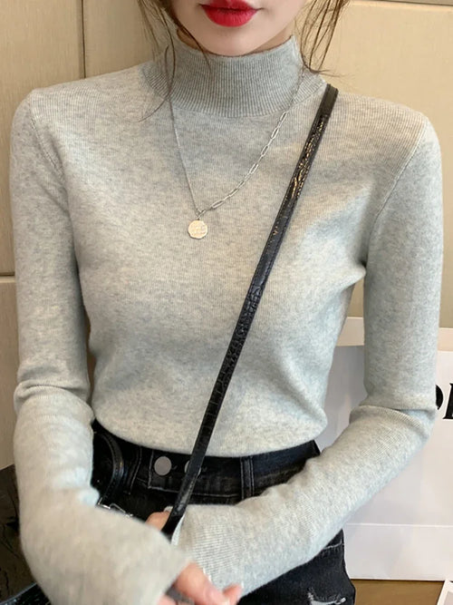 Autumn Turtleneck Sweater Women Fashion Stretch Tops Women Knitted