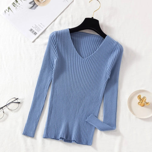 Autumn Winter Women Sweaters Casual Long Sleeve Knitted V Neck