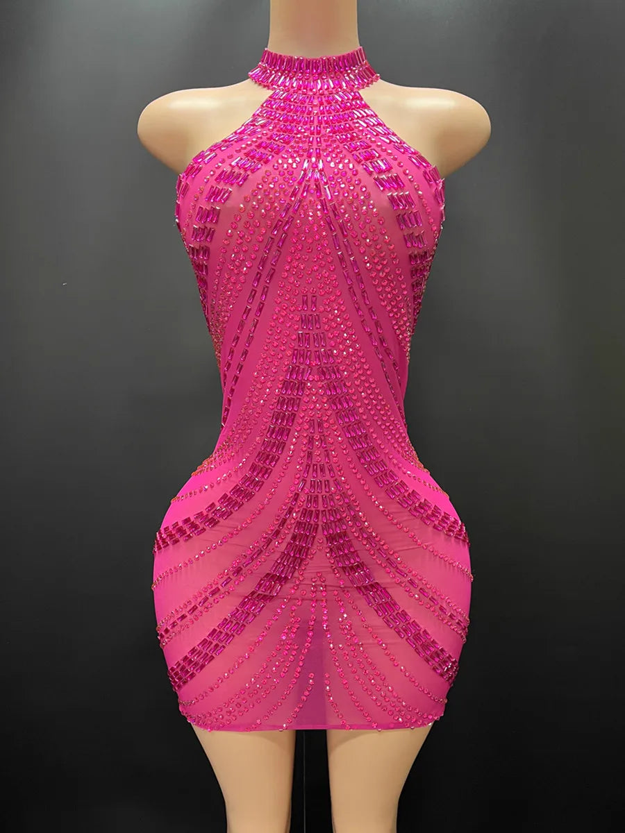 High end luxury performance Dresses Backless Crystal Sequins Full