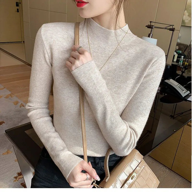 Autumn Turtleneck Sweater Women Fashion Stretch Tops Women Knitted