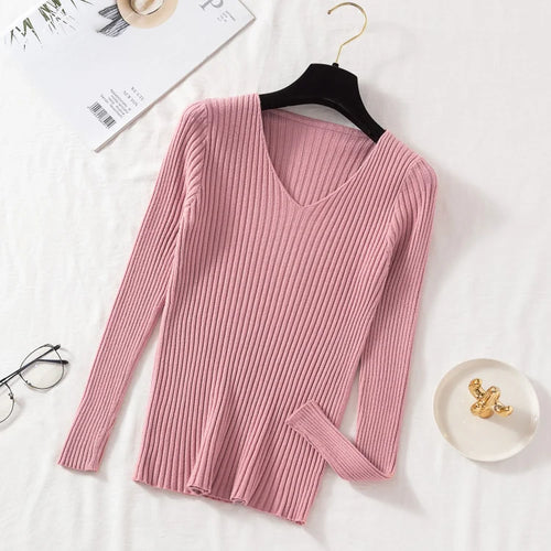 Autumn Winter Women Sweaters Casual Long Sleeve Knitted V Neck