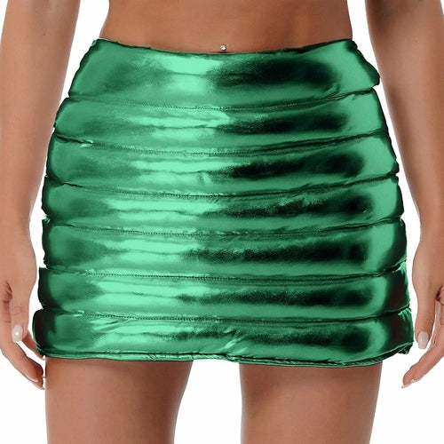 Womens Metallic Shiny Skirts Winter Warm A-Line Mini Skirt