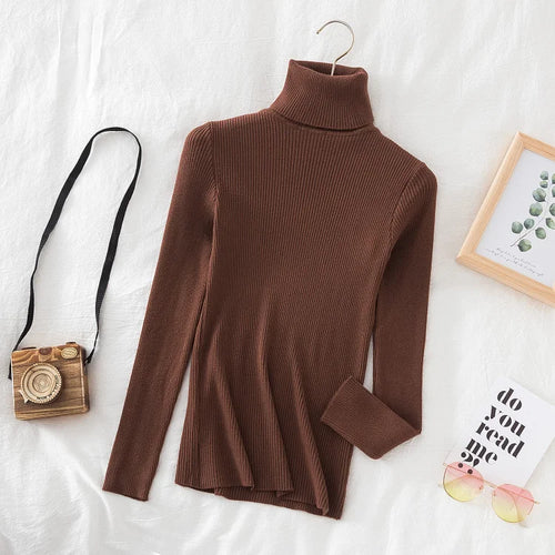 Women Turtleneck Sweater Knitted Soft Pullovers cashmere Jumpers Basic