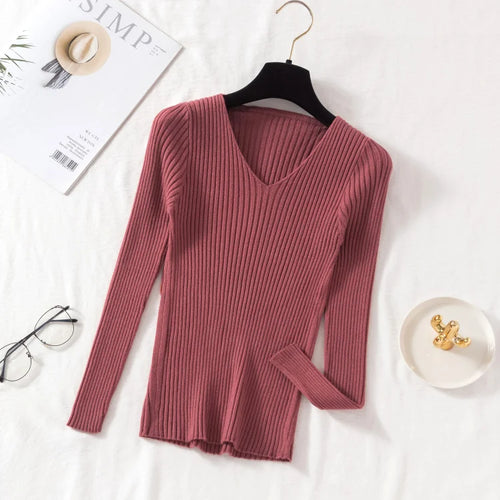 Autumn Winter Women Sweaters Casual Long Sleeve Knitted V Neck