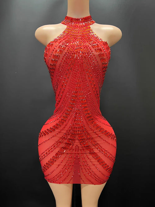 High end luxury performance Dresses Backless Crystal Sequins Full