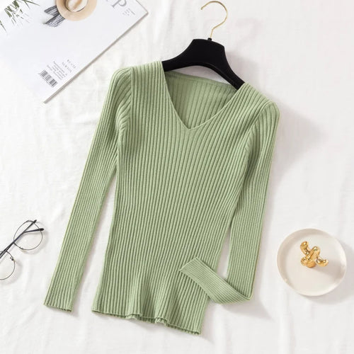 Autumn Winter Women Sweaters Casual Long Sleeve Knitted V Neck