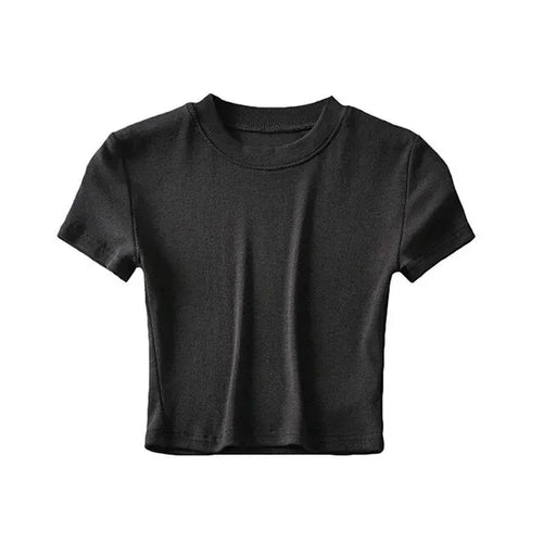 Women's Short Sleeve Crop Top Solid Slim Fit Crew Neck Tee Basic