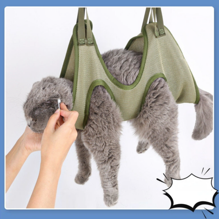 Cat Grooming Restraint Bag with Hammock