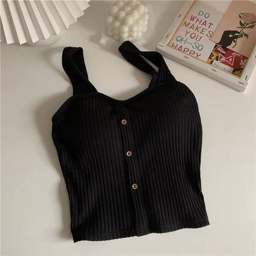 Women's Cropped Tops with Bra Pads Summer Corset Korean Suspenders