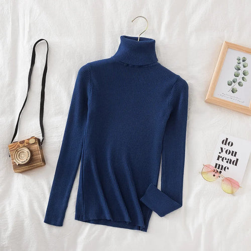 Women Turtleneck Sweater Knitted Soft Pullovers cashmere Jumpers Basic