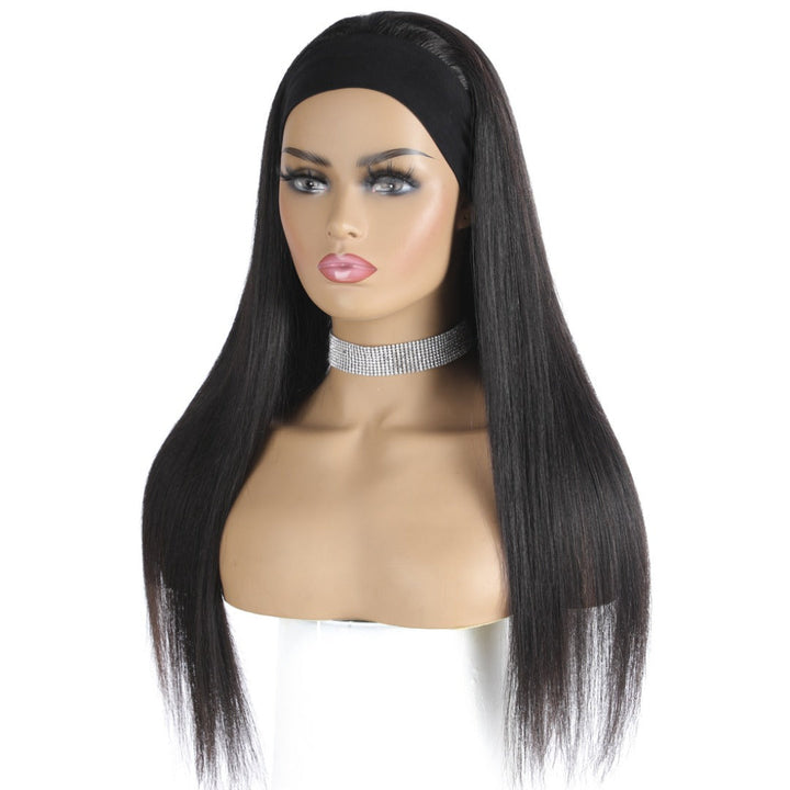 Headband Wig Straight Human Hair Scarf Wig No GLUE Easy Wear for Women