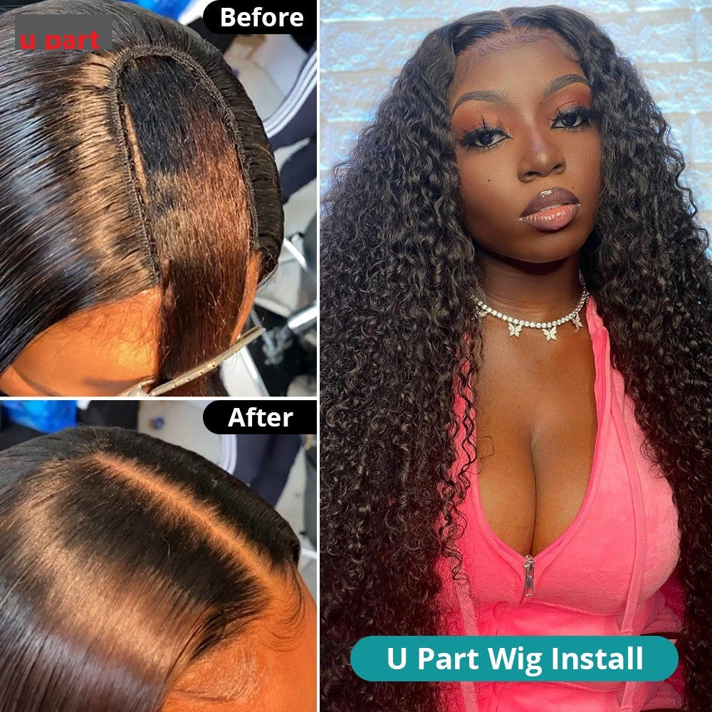 U Part Wig Loose Deep Human Hair Wigs For Black Women Brazilian Remy H