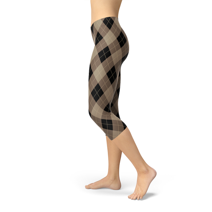 Womens Beige Brown Argyle Capri Leggings