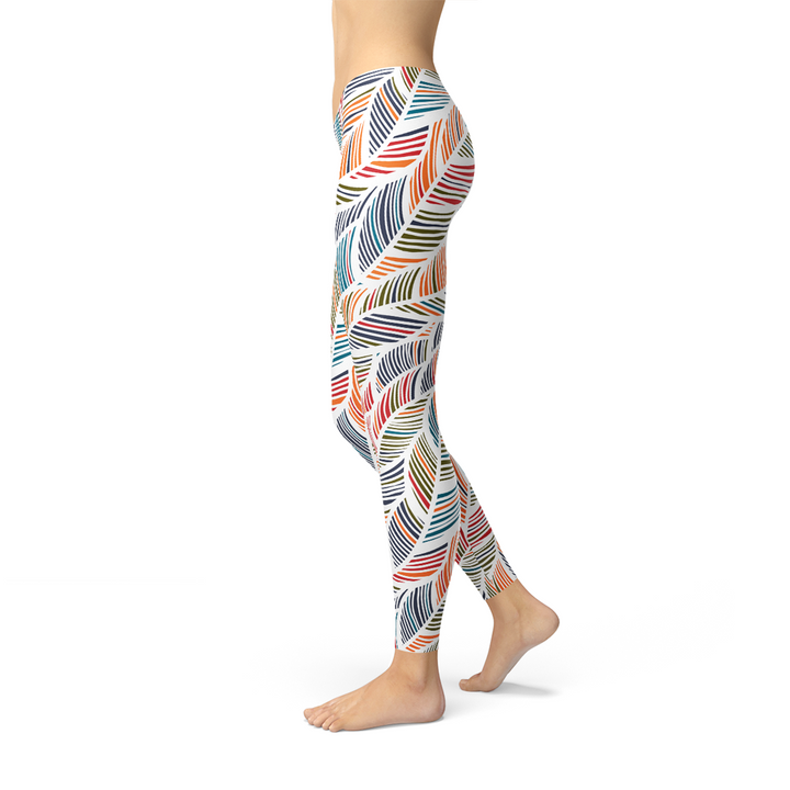 Womens Colorful Feather Fern Leggings