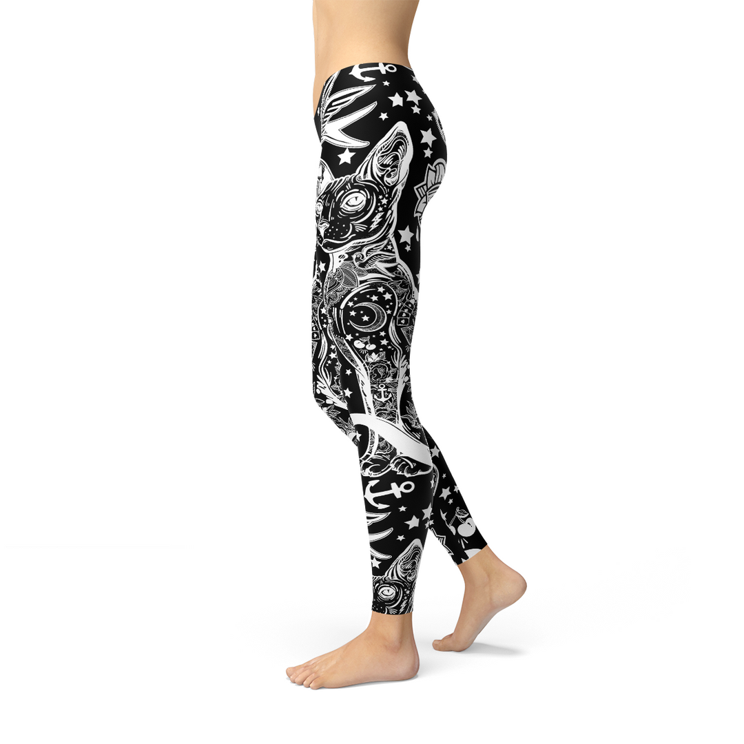 Womens Black Magic Cat Leggings