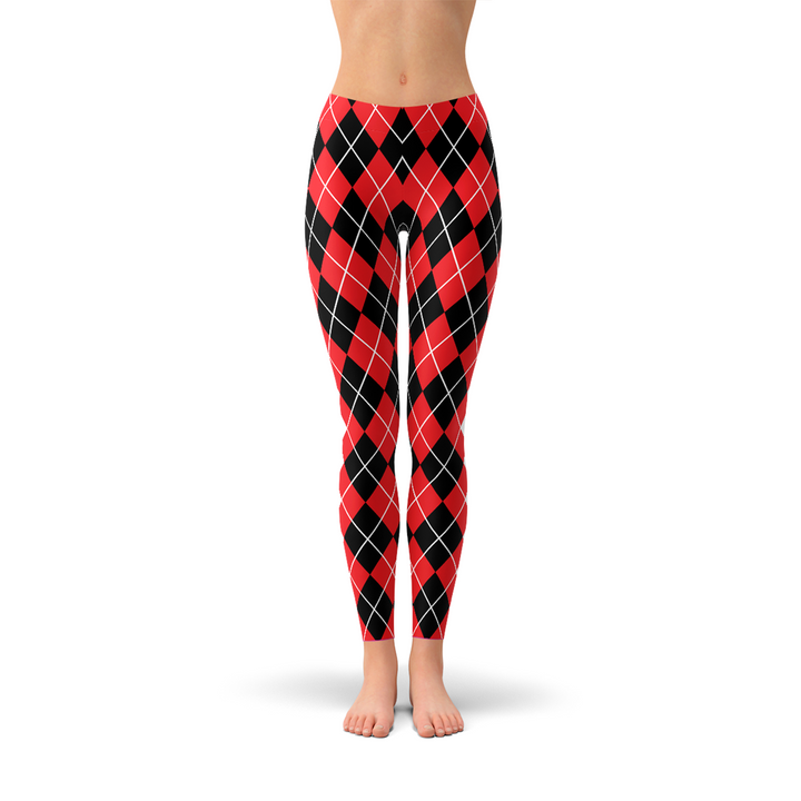 Womens Red Argyle Leggings - Harley Quinn Inspired