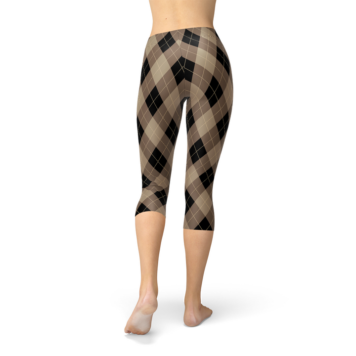 Womens Beige Brown Argyle Capri Leggings