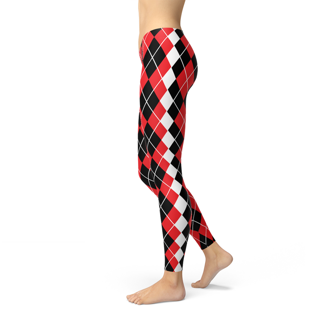 Womens Red Argyle Leggings - Harley Quinn Inspired