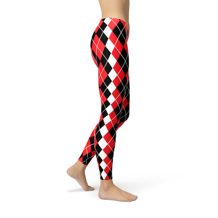 Womens Red Argyle Leggings - Harley Quinn Inspired