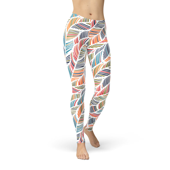 Womens Colorful Feather Fern Leggings