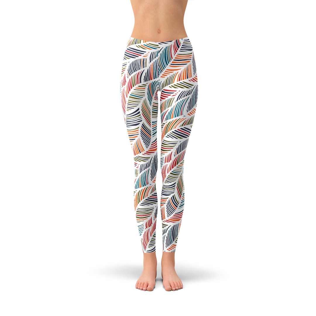 Womens Colorful Feather Fern Leggings