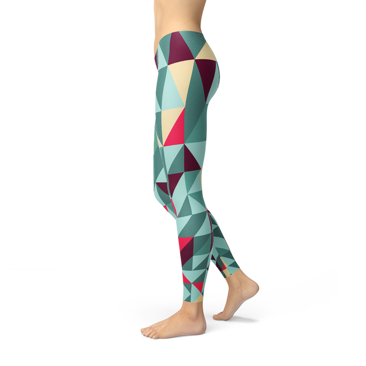 Womens Leggings w/ Colorful Geometric Triangles