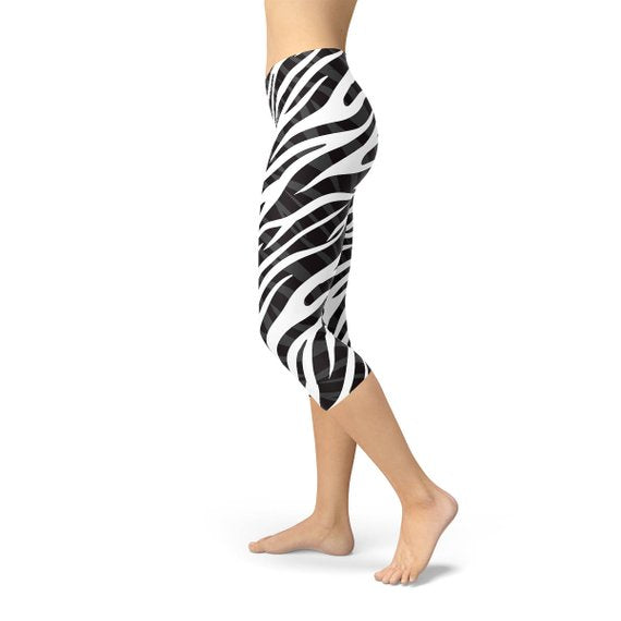 Womens Zebra Stripes Capri Leggings