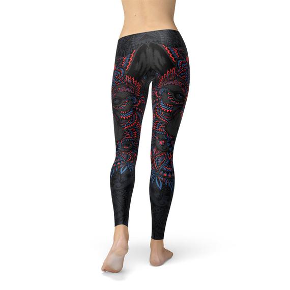 Womens Oriental Black Wolf Leggings