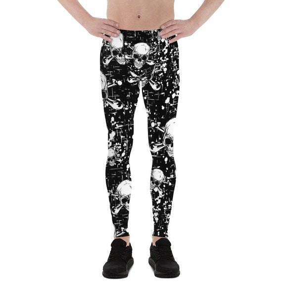 Mens Leggings - Black Skull Leggings