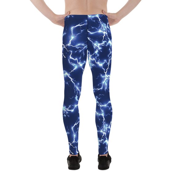 Mens Leggings - Blue Thunder Lightning Leggings