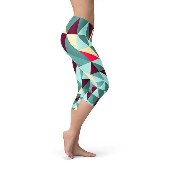 Womens Capri Leggings w/ Geometric Triangles